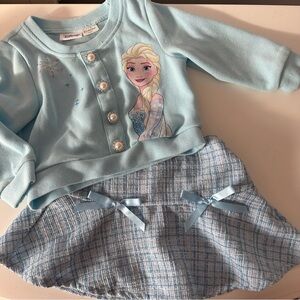 Disney Elsa Matching Set: Soft Blue Top with Tweed Skirt